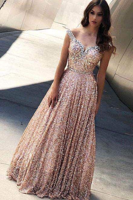 rose pink sparkly prom dresses 2021 v ...